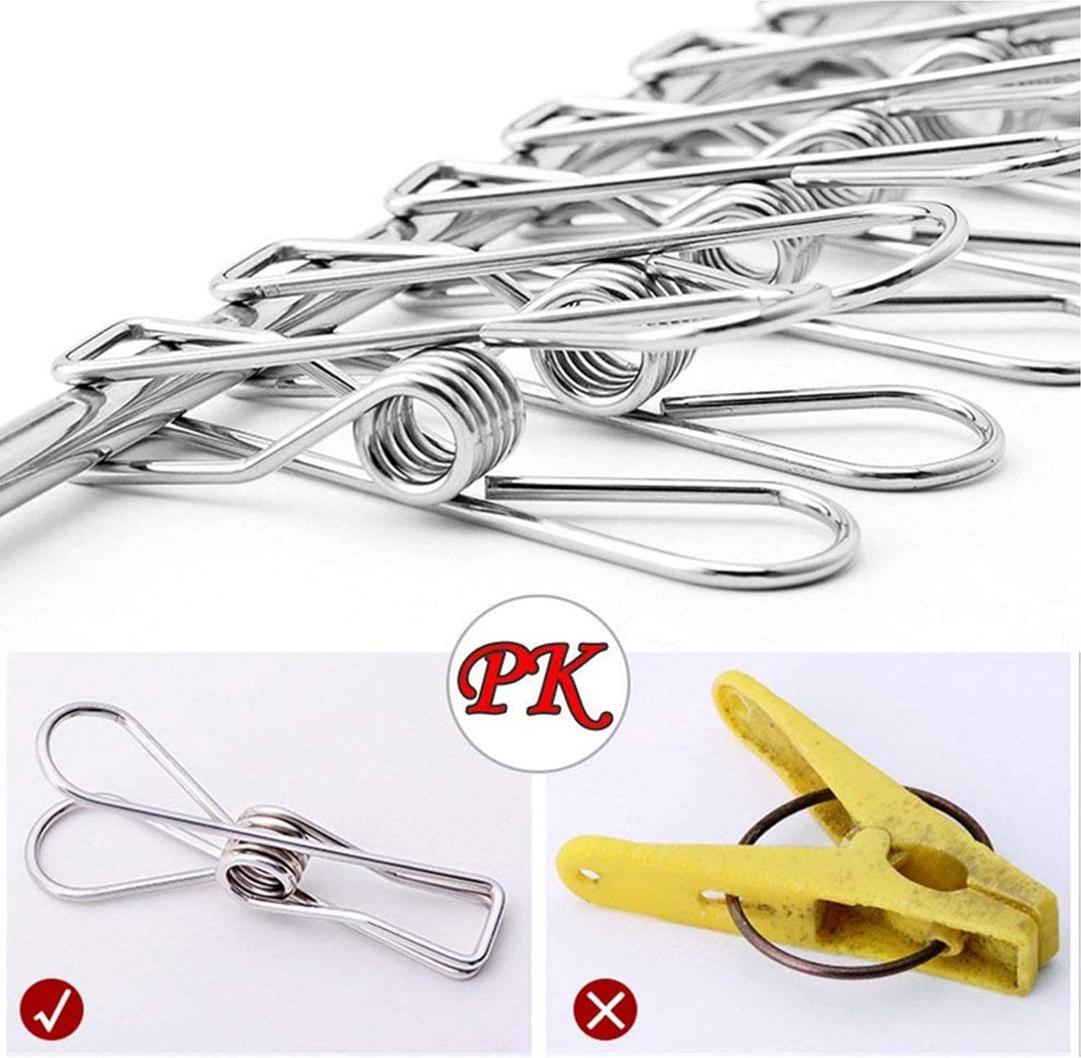 100 Stainless Steel Clothes Pegs, 60mm, Unbreakable Clips, Portable, Rustproof, 6cm Clips