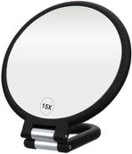 Pocket Mirror - 15x Magnifying Pocket Mirror - Pocket Mirror - Portable Travel Mirror - Makeup Mirror - Beauty Mirror - with Handle - Round - Practical - Black