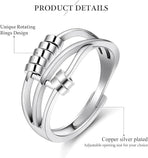 6 pcs Rotatable Anti-Stress Ring with Rotating Beads, Silver, Compatible with Fidget Spinner Rings