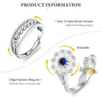 6 pcs Rotatable Anti-Stress Ring with Rotating Beads, Silver, Compatible with Fidget Spinner Rings