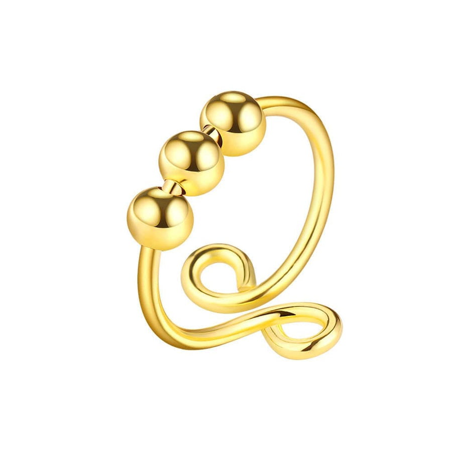 8 pcs Adjustable Antistress Ring with Rotating Beads, Gold, Compatible with Fidget Spinner Rings