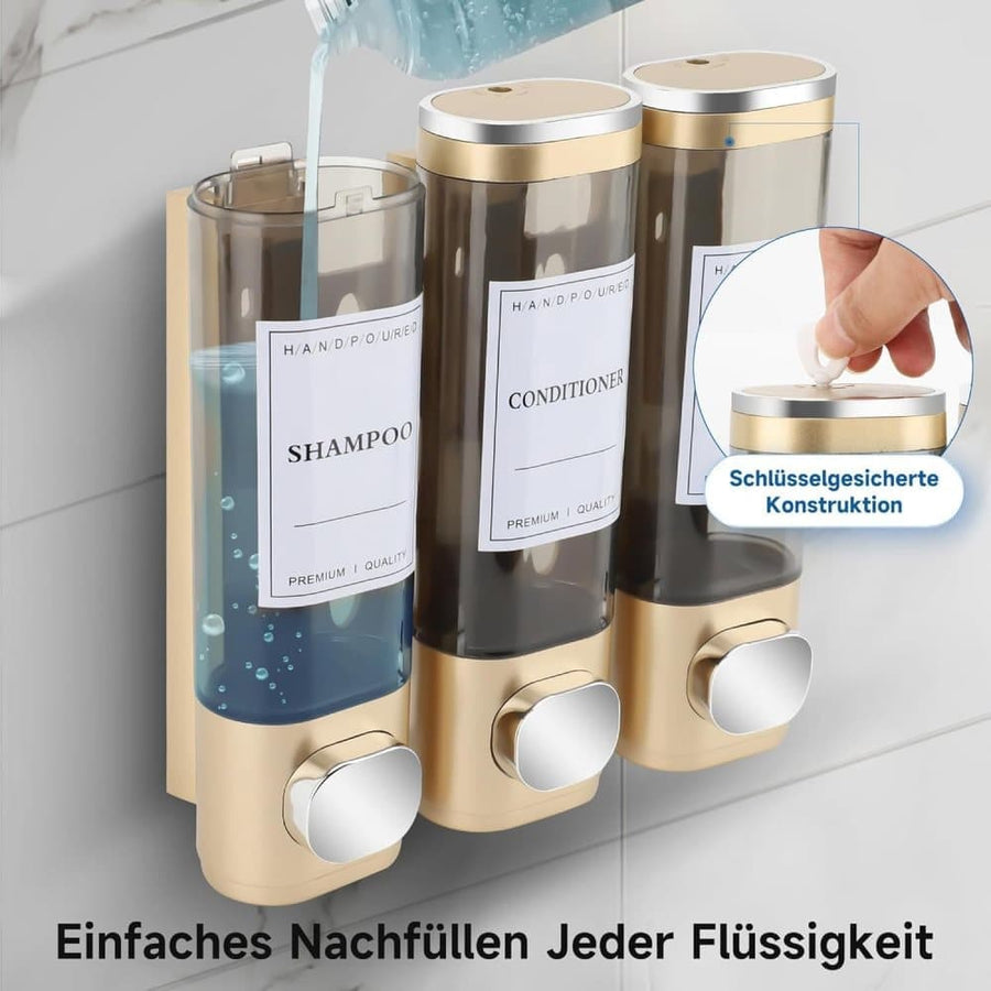3-Pack Wall Mounted Soap Dispenser for Shampoo & Soap, 300ml x3, Gold