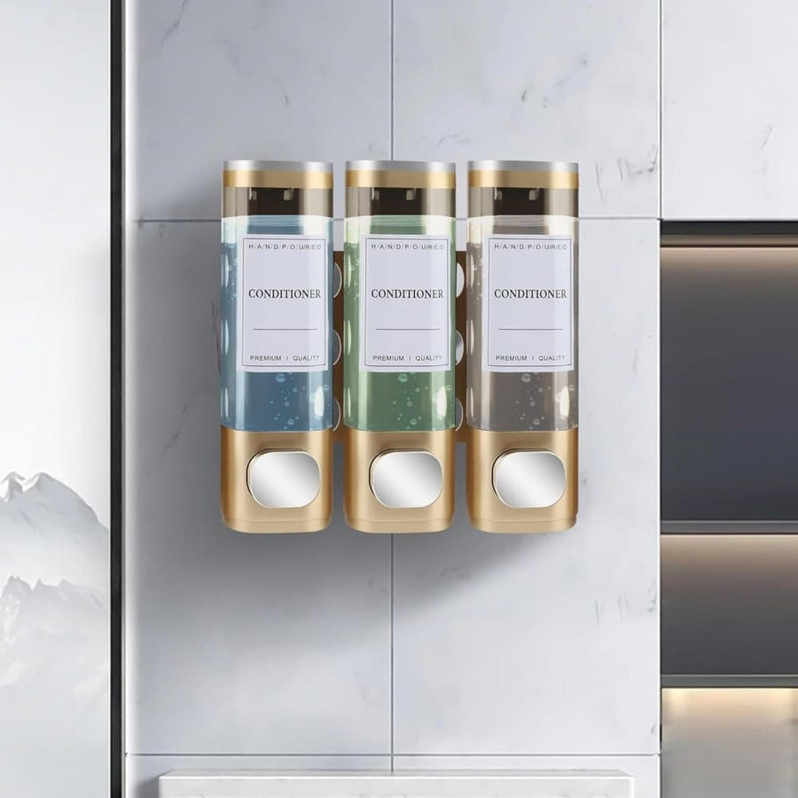 3-Pack Wall Mounted Soap Dispenser for Shampoo & Soap, 300ml x3, Gold