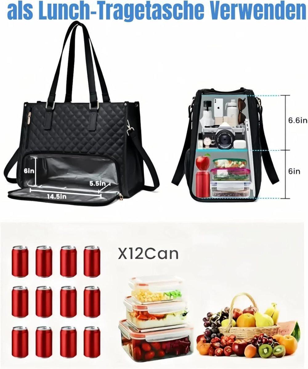15.6 Inch 2-in-1 Insulated Leak-Proof Cooler Laptop Bag and Handbag, Black