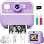 32GB Kids Digital Camera with 1080P HD and Instant Printing, 2.4-Inch Screen, Includes Paper, for Ages 3-12, Purple