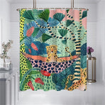 Jungle Leopard Shower Curtain Waterproof Bohemian Bathroom Decor with 12 Hooks, 180x180cm