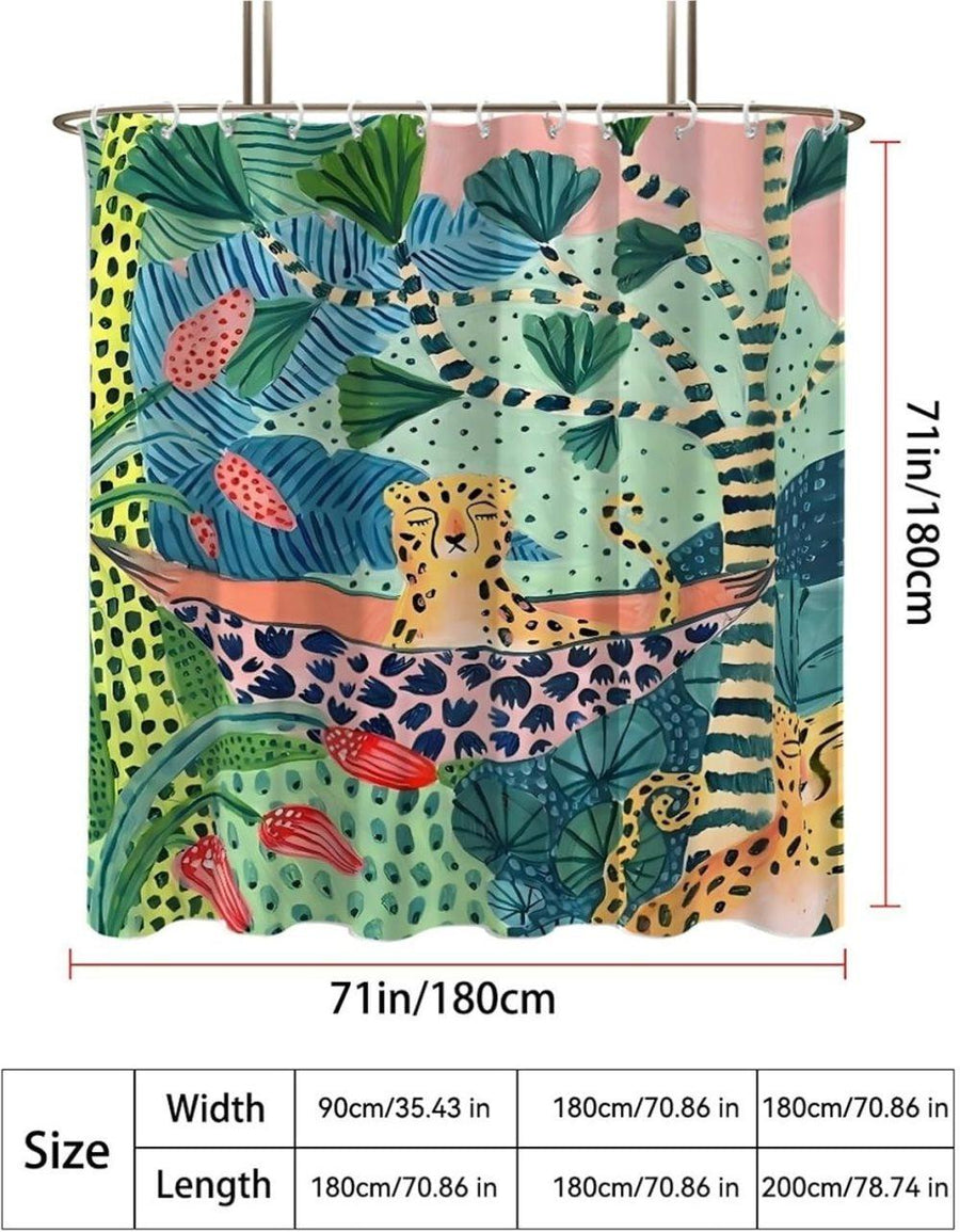 Jungle Leopard Shower Curtain Waterproof Bohemian Bathroom Decor with 12 Hooks, 180x180cm