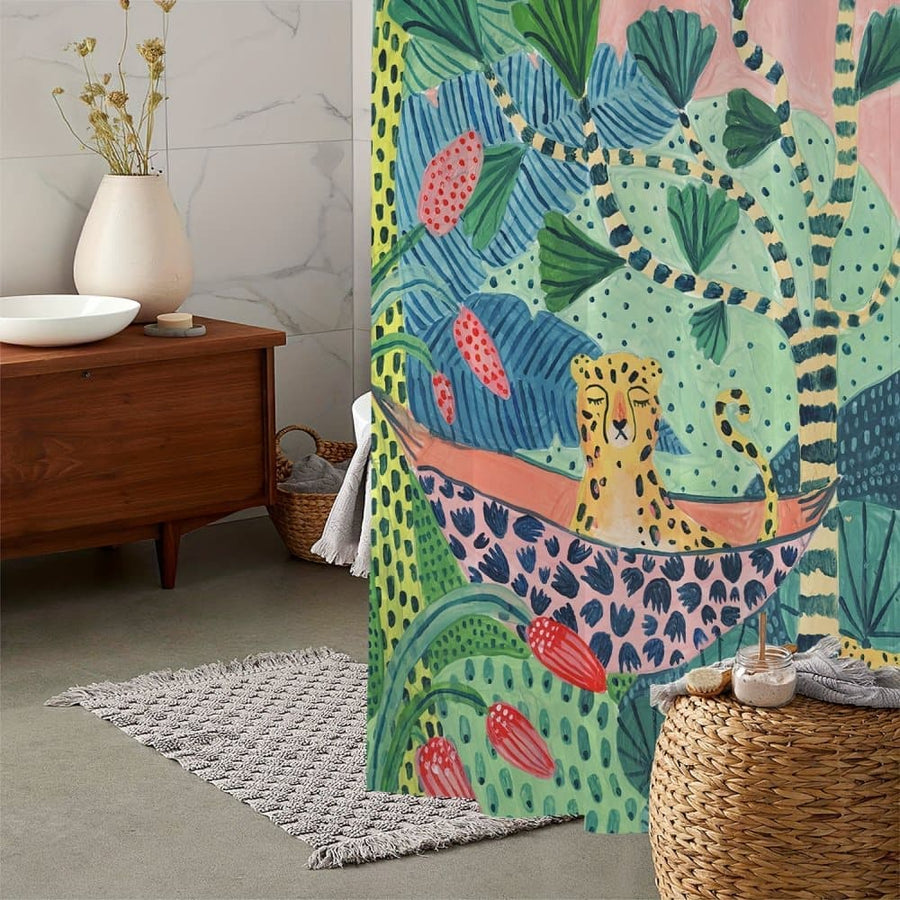 Jungle Leopard Shower Curtain Waterproof Bohemian Bathroom Decor with 12 Hooks, 180x180cm