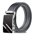 Men's Adjustable Leather Belt Automatic Latching for Business and Everyday Use, Silver