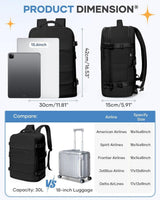 Travel Backpack 42 x 30 x 20 cm, Black, Cabin Bag with Dry and Wet Sorting