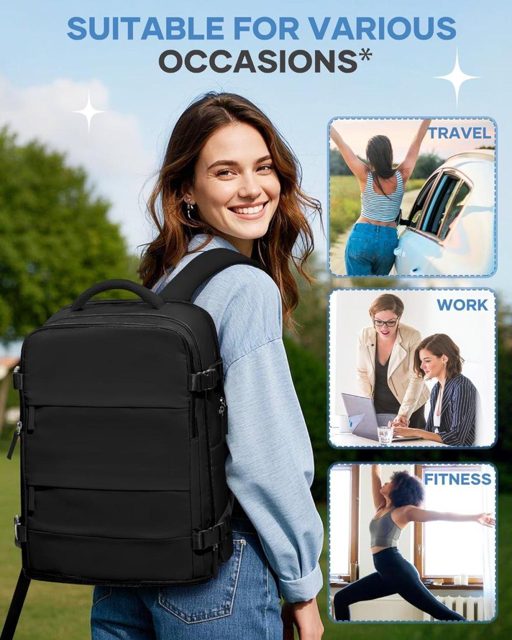 Travel Backpack 42 x 30 x 20 cm, Black, Cabin Bag with Dry and Wet Sorting