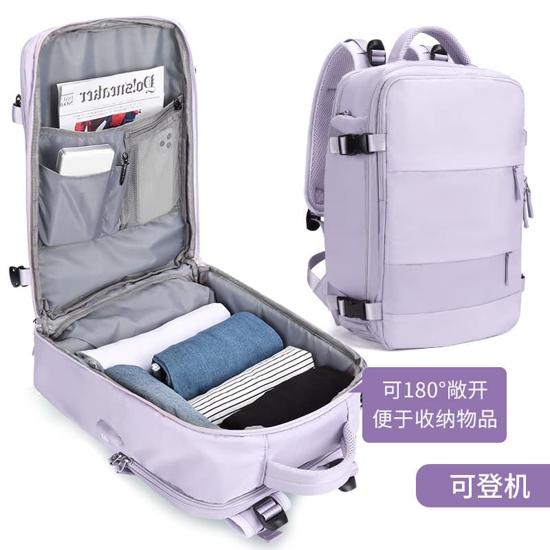 Purple Travel Backpack Cabin Bag with Dry Wet Sorting, 42 x 30 x 20 cm