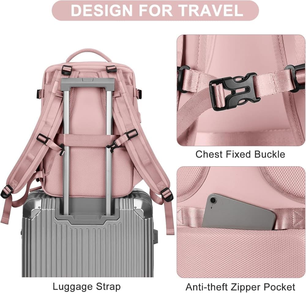 40L Travel Backpack Cabin Bag, Dry Wet Sorting, with Luggage Strap, 42 x 30 x 20 cm, Beige