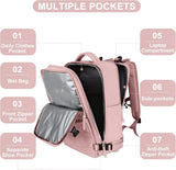 42L Travel Backpack Cabin Bag Hand Luggage Flight with Dry Wet Sorting, 42 x 30 x 20 cm, Pink - 45-Degree Angle