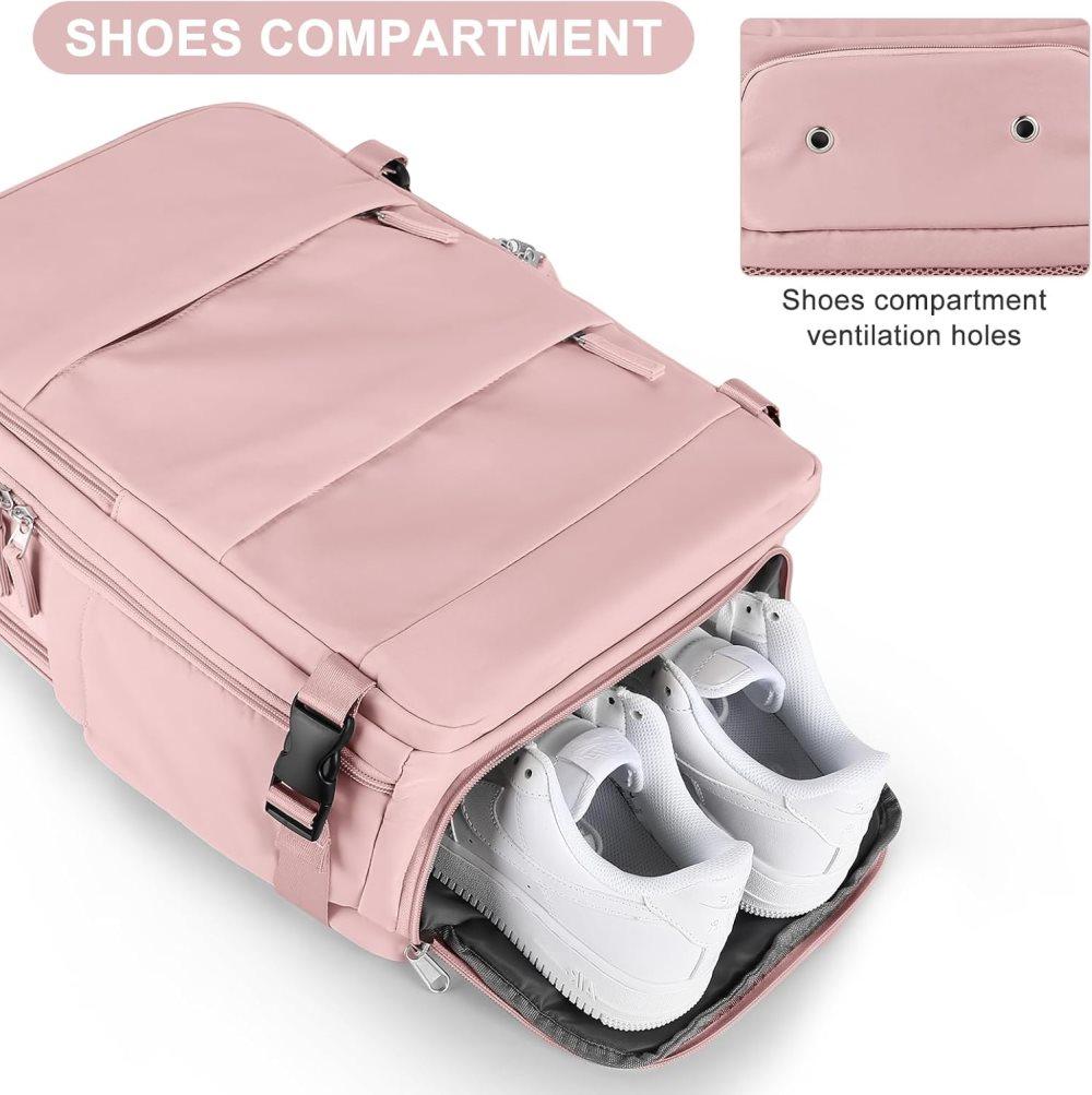 42L Travel Backpack Cabin Bag Hand Luggage Flight with Dry Wet Sorting, 42 x 30 x 20 cm, Pink