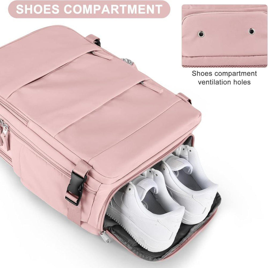 42L Travel Backpack Cabin Bag Hand Luggage Flight with Dry Wet Sorting, 42 x 30 x 20 cm, Pink