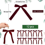 12 Christmas Bows for Tree, Velvet in Burgundy