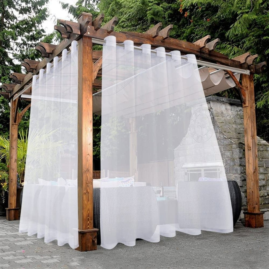 1 Pair Water Resistant Sheer Eyelet Curtains for Outdoor, 132x274 cm, White