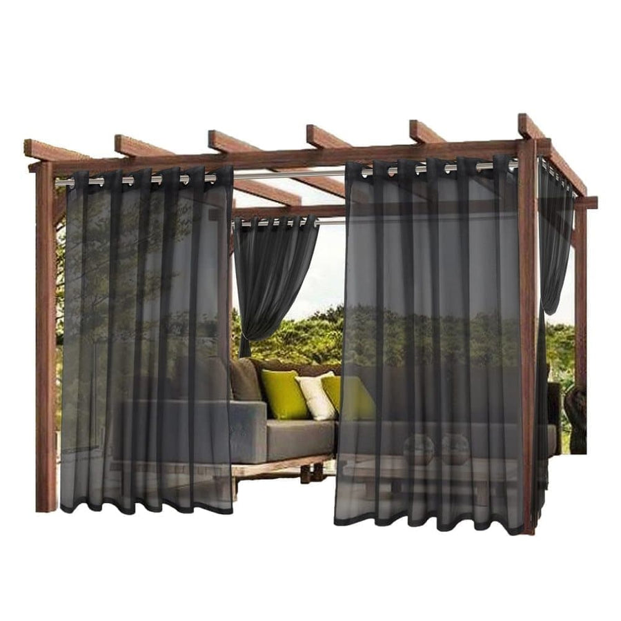 Black Water Resistant Sheer Eyelet Curtains for Outdoor, 132 cm x 274 cm