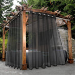 Black Water Resistant Sheer Eyelet Curtains for Outdoor, 132 cm x 274 cm