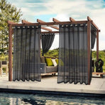Black Water Resistant Sheer Eyelet Curtains for Outdoor, 132 cm x 274 cm