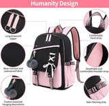 Children Backpack for School, Waterproof Durable Large Capacity Backpack for Kids Teens, Comfortable to Carry, Pink - Top-Down View