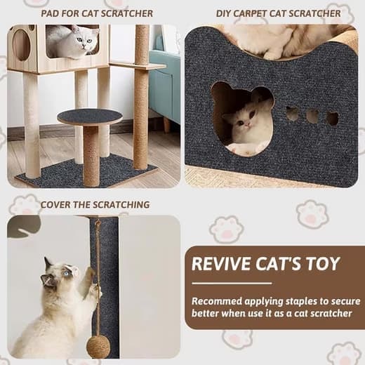 1 Pack Self-Adhesive Cat Scratching Board Wall Protector for Cats, DIY Corner Mat, 40cm x 200cm, Black