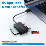 4-in-1 Card Reader USB 3.0 & USB-C High Speed 5120 Mbps, Compatible with Mac iPad PC Smartphone, Micro SD SD CF MS Stick - Front View