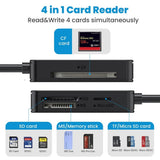 4-in-1 Card Reader USB 3.0 & USB-C High Speed 5120 Mbps, Compatible with Mac iPad PC Smartphone, Micro SD SD CF MS Stick - Side View