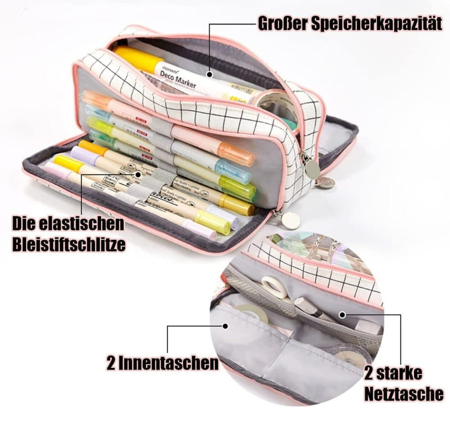 3 Compartments Large Pencil Case, High Capacity Multifunctional, Green