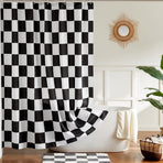 Retro Chess Pattern Checkered Shower Curtain, Black, 180x180 cm