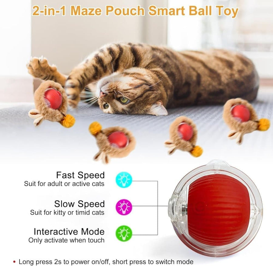Interactive Cat Toy with Hideaway Cover and Self-Rolling Ball, USB Charging, Colorful, 1 Piece