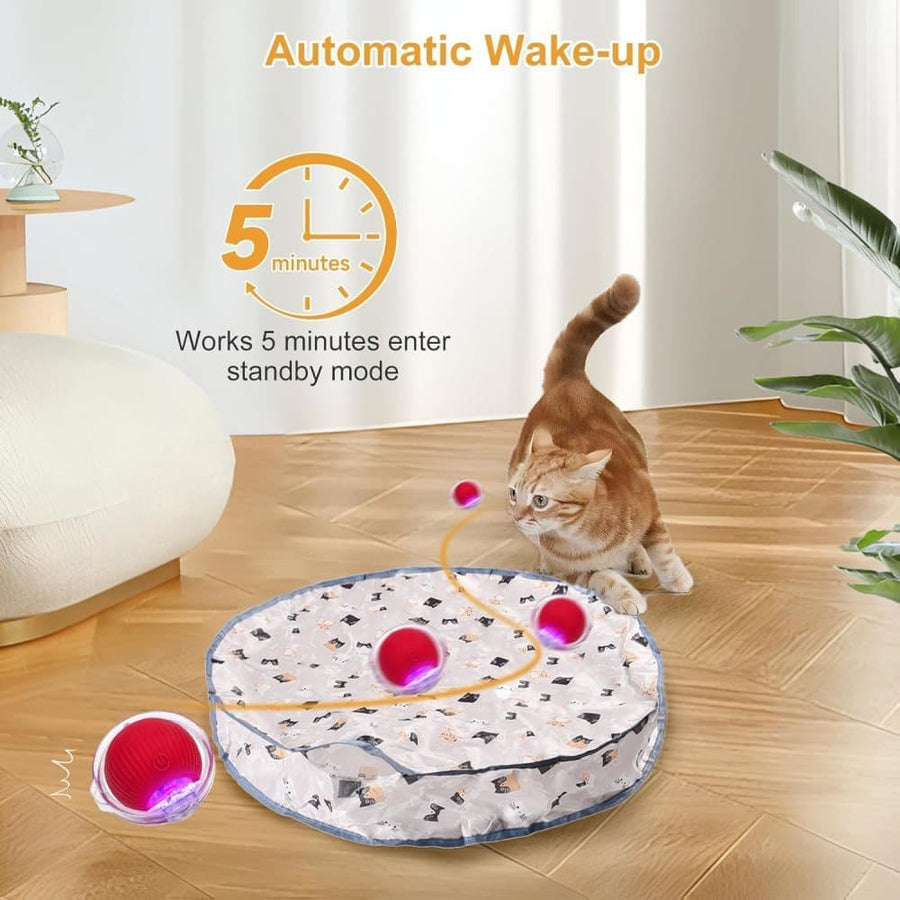 Interactive Cat Toy with Hideaway Cover and Self-Rolling Ball, USB Charging, Colorful, 1 Piece