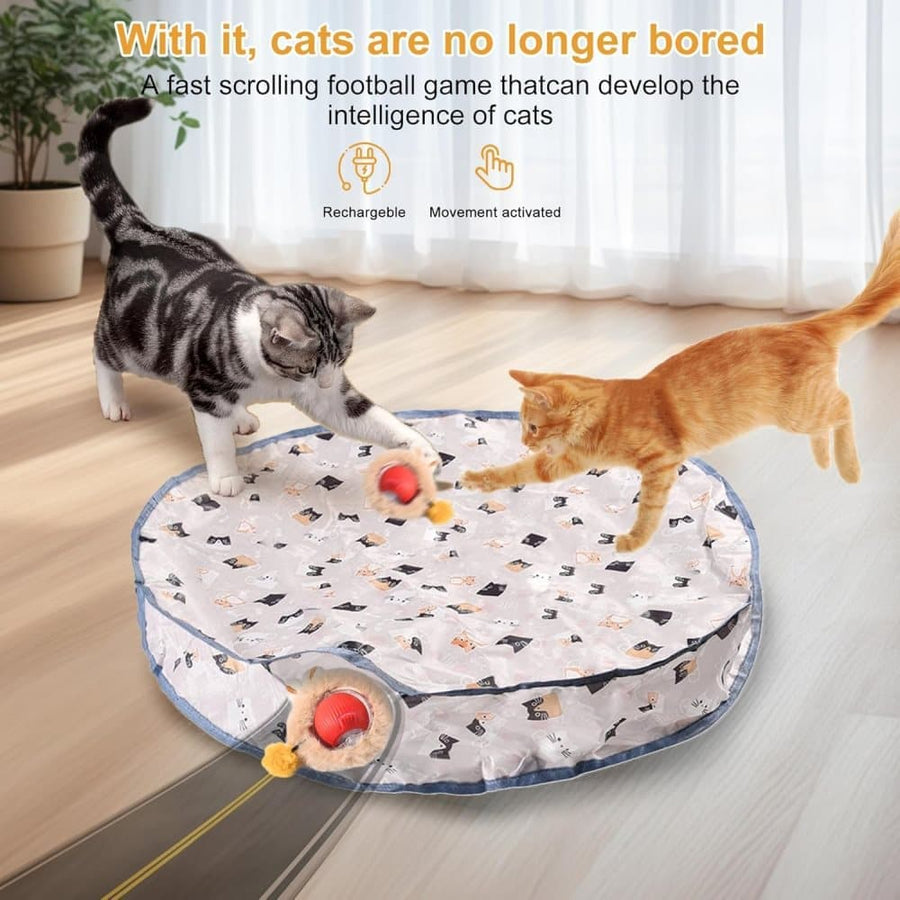 Interactive Cat Toy with Hideaway Cover and Self-Rolling Ball, USB Charging, Colorful, 1 Piece