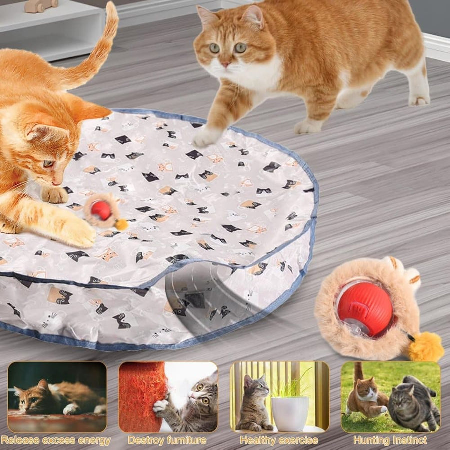 Interactive Cat Toy with Hideaway Cover and Self-Rolling Ball, USB Charging, Colorful, 1 Piece