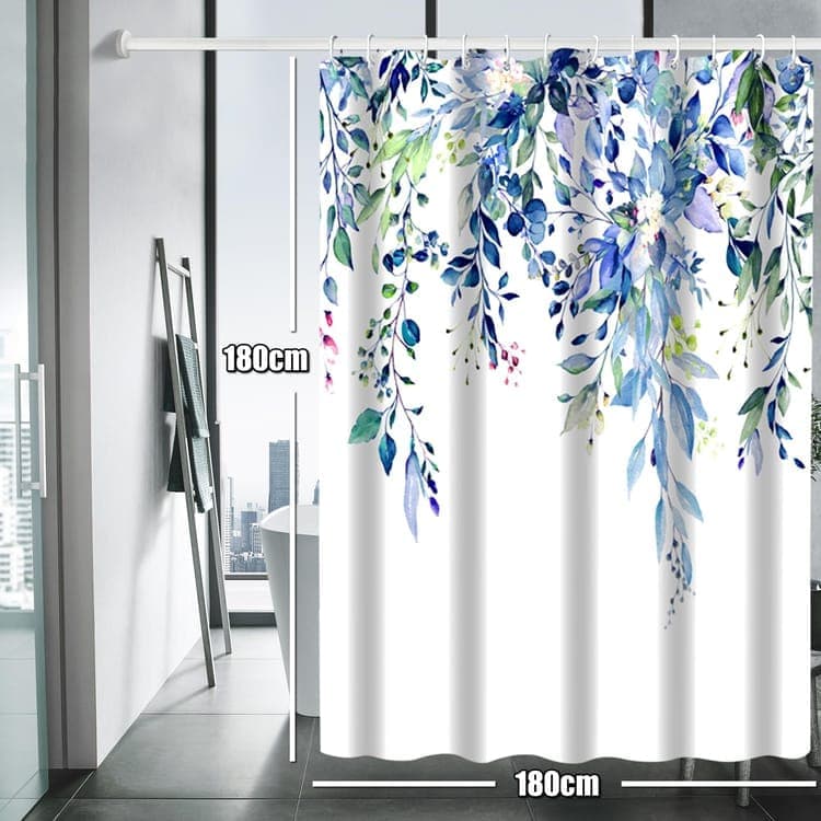 Waterproof Mold Resistant Shower Curtain Eucalyptus Blue Green, 180x180 cm