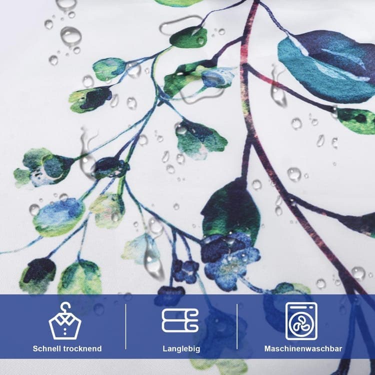 Waterproof Mold Resistant Shower Curtain Eucalyptus Blue Green, 180x180 cm