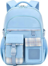 15.6 Inch Cute Kawaii Kids Backpack for Girls with Compartments, Blue, Elementary School & Teenage Girls School Bag