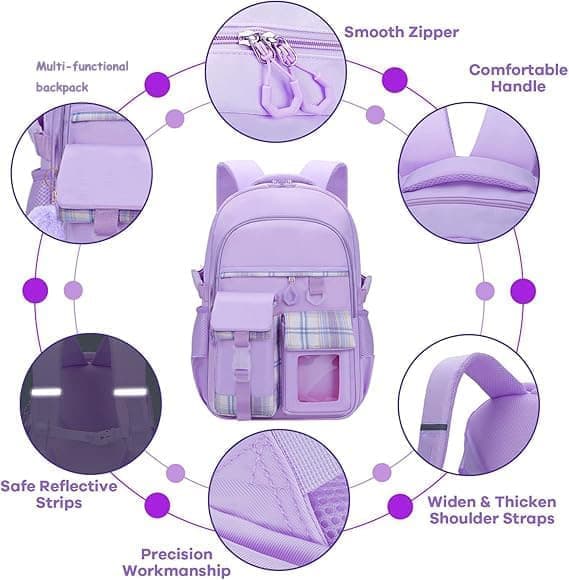 15.6 Inch Cute Kawaii Kids Backpack for Girls with Compartments, Blue, Elementary School & Teenage Girls School Bag