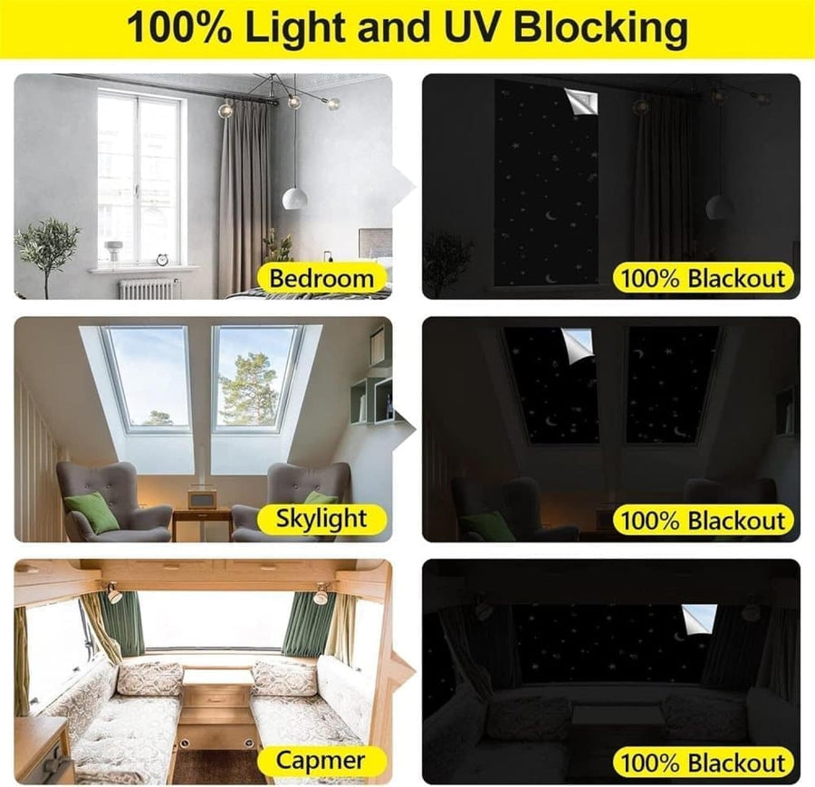 Blackout Curtain DIY Portable No-Drill UV Protection, Star and Moon Print, 145×100cm