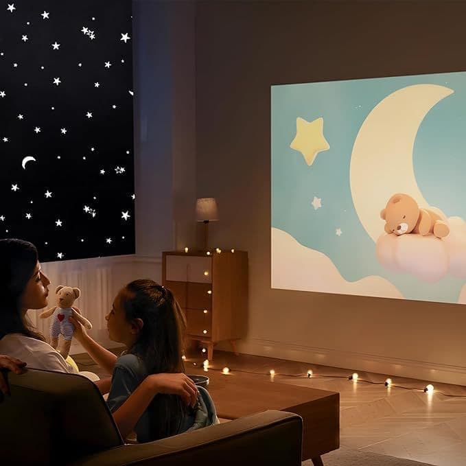 Blackout Curtain DIY Portable No-Drill UV Protection, Star and Moon Print, 145×100cm