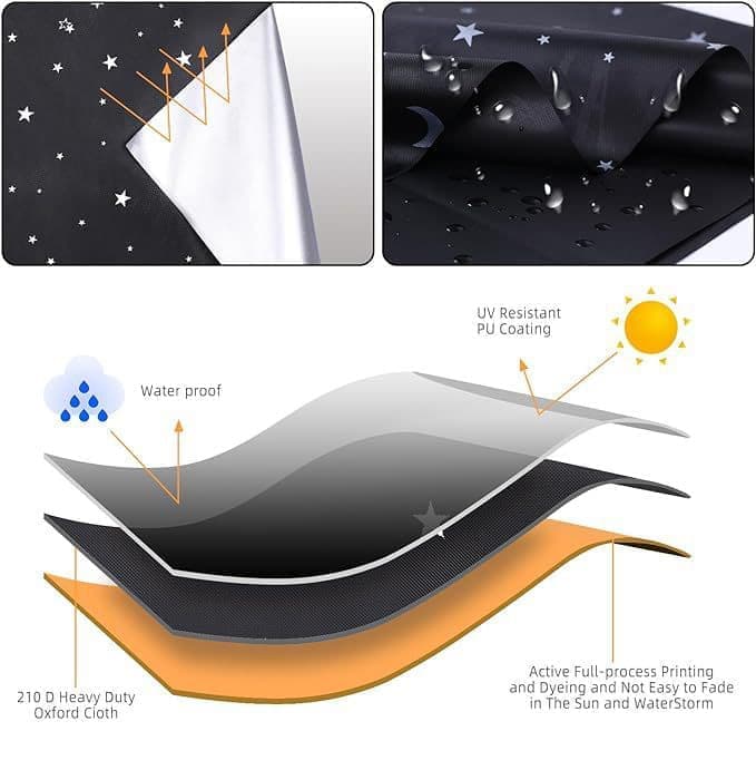 Blackout Curtain DIY Portable No-Drill UV Protection, Star and Moon Print, 145×100cm