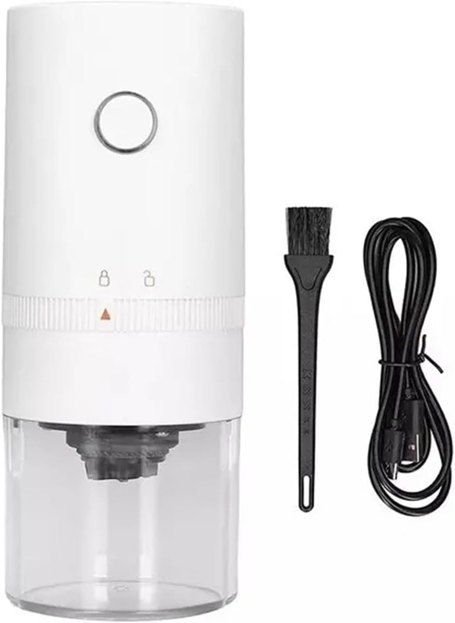 Portable USB Coffee Grinder for Espresso, Automatic Grinding, Compatible with Travel Home and Camping, White