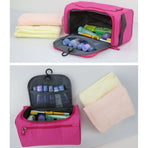 Waterproof makeup bag with 3 compartments and handle, hanging toiletry bag for men and women, Black
