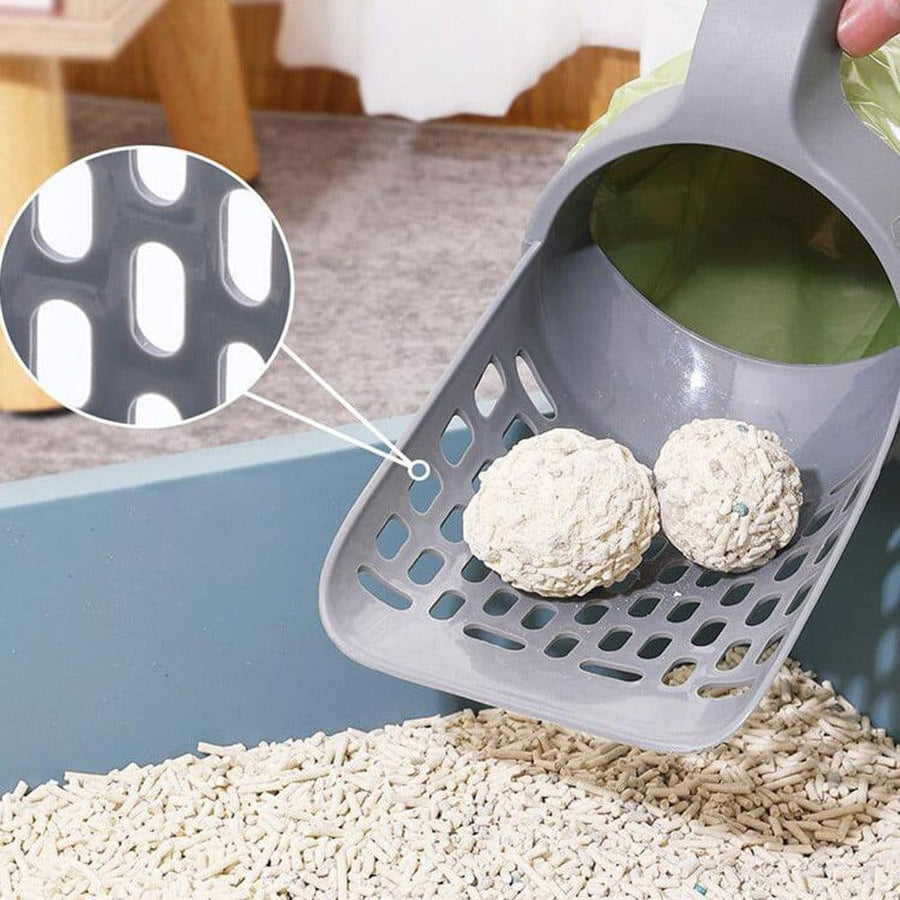 2-in-1 Litter Box Scoop with Holder and Waste Bags, Non-Slip Durable Pet Cleaning Tool