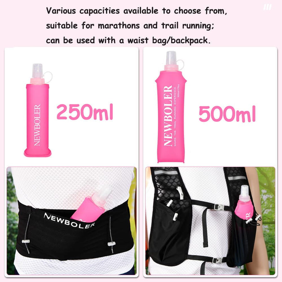 500ml Foldable Water Bottle BPA-Free Soft Bottle for Marathons Camping Hiking, 500ml, Purple