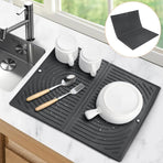 Non-Slip Silicone Kitchen Counter Mat, Foldable Water Drainage Wiping Mat, Grey, 43cm x 34cm