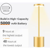 Table Lamp, Rechargeable Wireless LED Metal Desk Lamp, 5000mAh USB Charging, 3 Color Modes - Side View