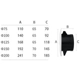Ventilation Vent with Protective Grille, ABS, 75 mm - Side View
