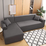 1 Piece Corner Sofa Cover with L Armrests and 1 Pillowcase, Stretch L Shape Cover, 90 to 140 cm - Front View